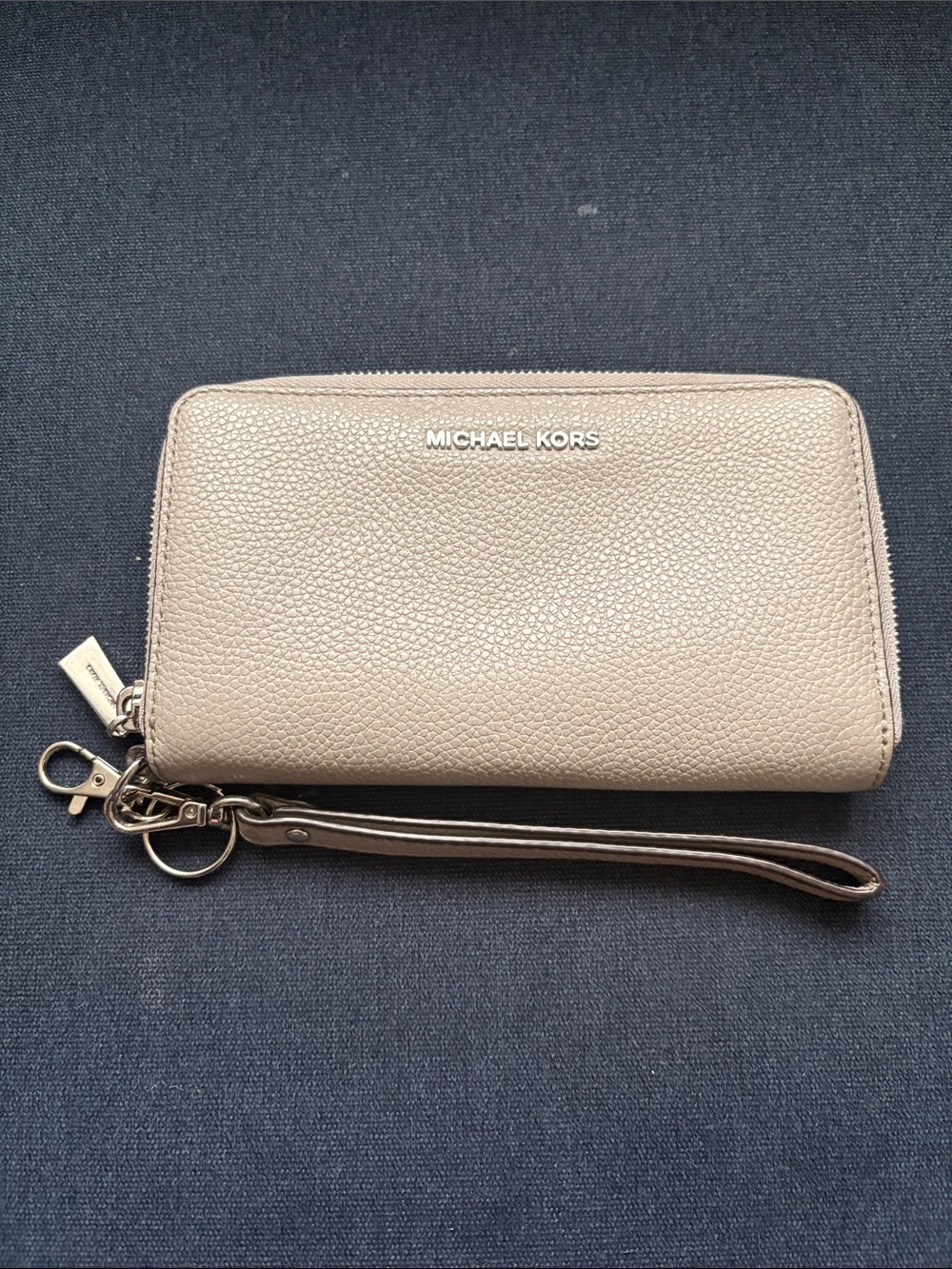 Michael Kors Pebbled Leather Zip Wristlet in Taupe/Beige